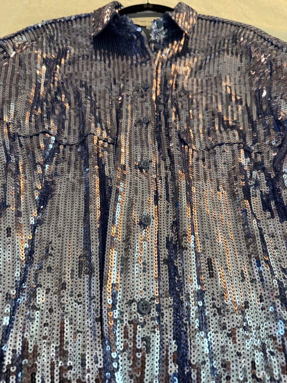 Curations x Debbie Denmon Sequin Button Front Shirt Large NWOT Oversized Glam - Picture 9 of 16